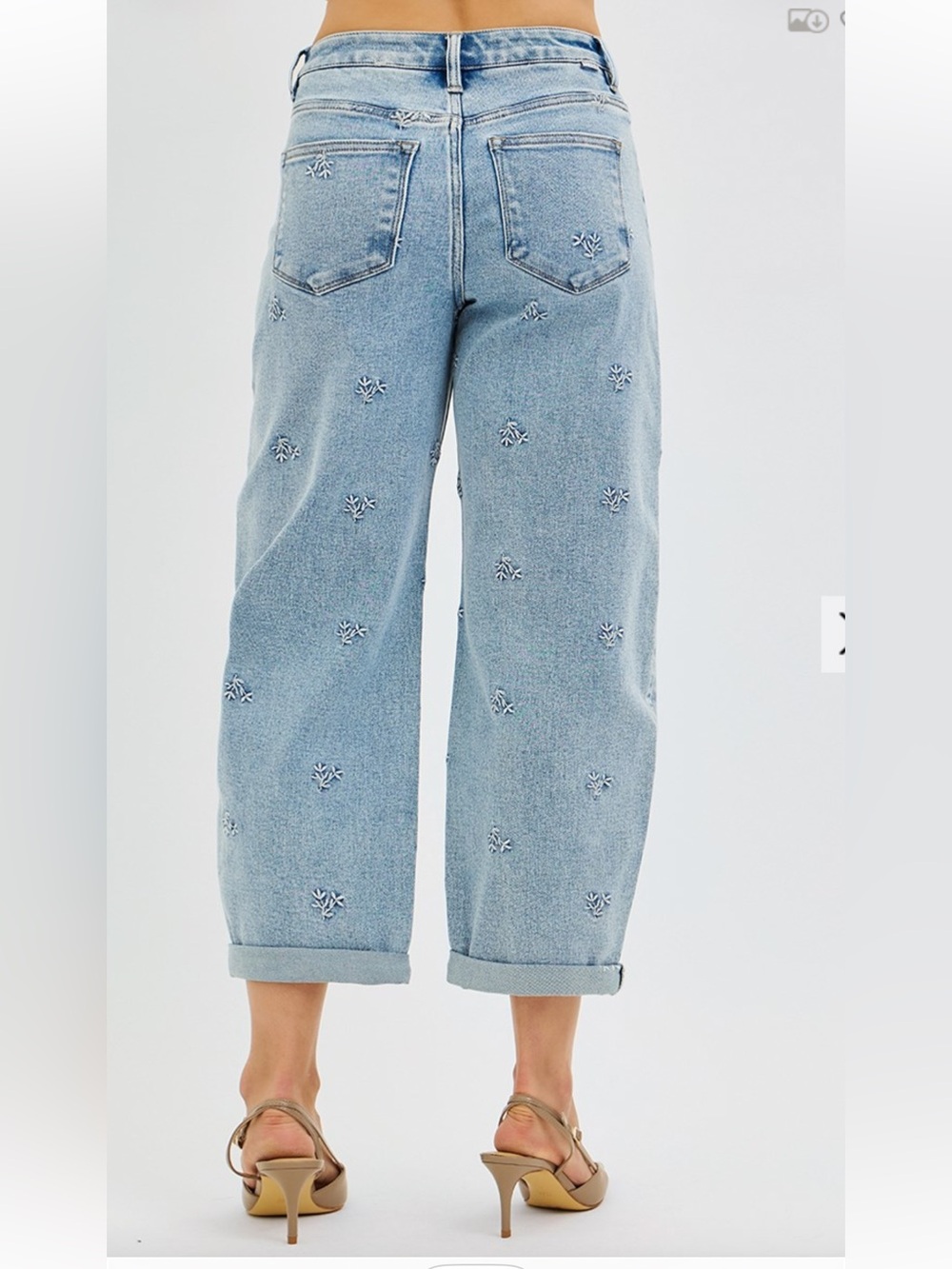 321 ❤️PLUS RISEN HIGH RISE LEAF EMBO DETAILED BARREL JEANS - Picture 2 of 3